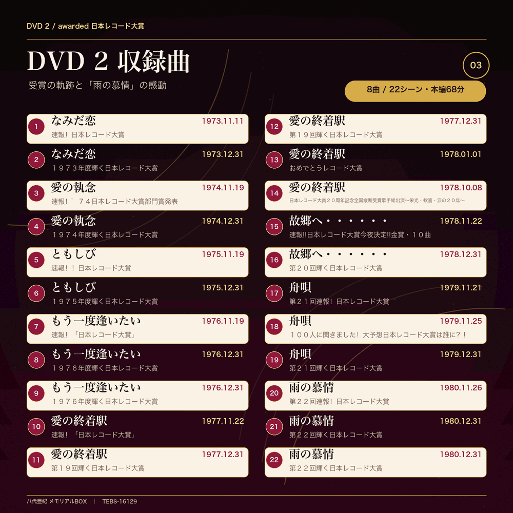 八代亜紀 メモリアル BOX DVD CD